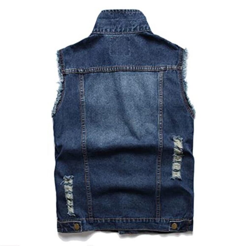 Mens Denim Vest Sleeveless Jacket Slim Fit Ripped Jean Vest Casual Summer Jacket - Picture 3 of 8
